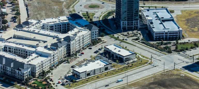 aerial photo of shops at the gate retail center in frisco texas